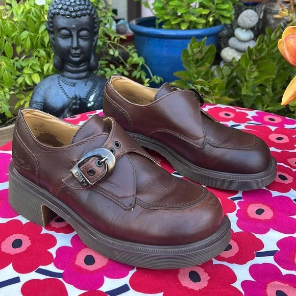 🏴󠁧󠁢󠁥󠁮󠁧󠁿 Vintage Dr. Martens MIE Chunky Heel Monk Strap Loafers UK 5 - Picture 13 of 16